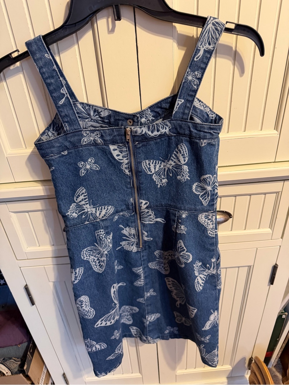 No Boundaries Blue Denim Butterfly Overall Dress - Picture 3 of 3